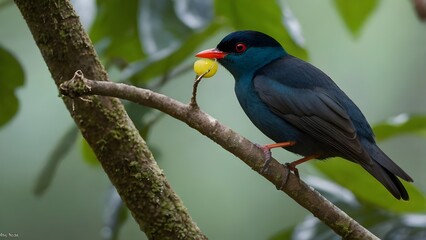 Obraz premium Great tit, on a branch with spider in beak
