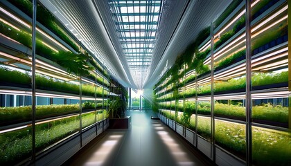 A vertical farm inside an urban building
