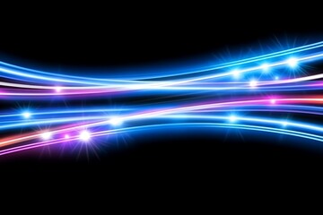 Abstract neon light streams with bright glowing streaks across black background