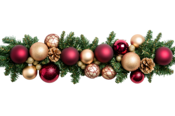 Festive Christmas ornament wreath garland, cut out transparent