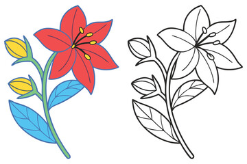A vibrant colored flower and its outlined version for coloring a lovely floral illustration perfect for kids activities and artistic projects