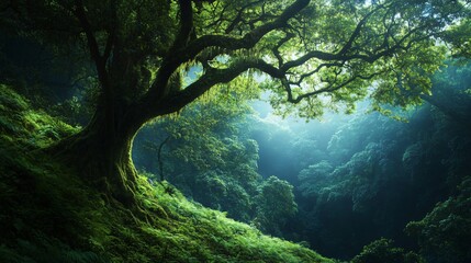 Obraz premium Majestic Mossy Tree in Stunning Landscape