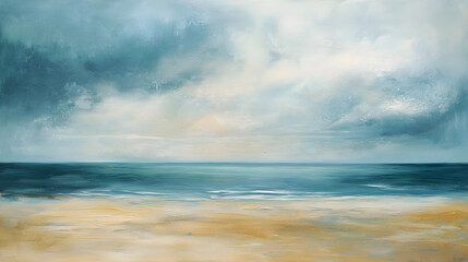 Obraz premium una obra de arte de una playa con arena a la orilla del mar con el horizonte de fondo pintura artistica