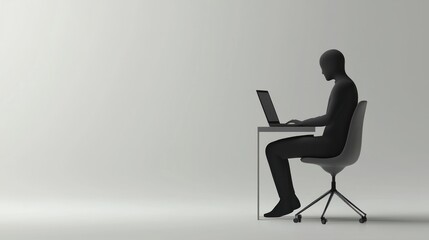 Silhouette of a Person Working on Laptop in Minimalist Setting