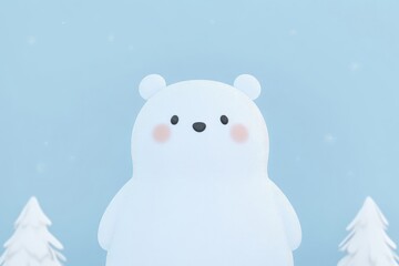 Cute cartoon polar bear in winter wonderland scene
