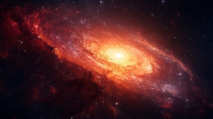 Fototapeta premium Vibrant Red Galaxy in Space with Bright Stars - Abstract Cosmic Background