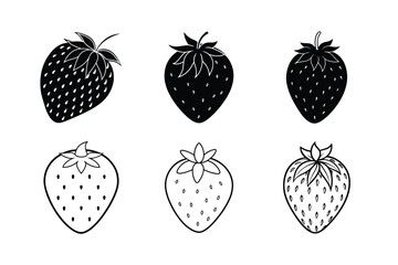 Strawberry &ndash; Fragaria &times; ananassa line art vector illustration