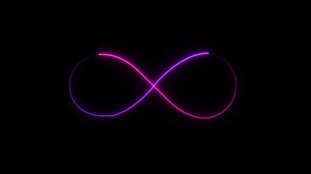 neon glowing sign of infinity symbol or logo icon. Animation of seamless loop Neon glowing color light isolated on black background. Eternity concept. Mathematical symbol.