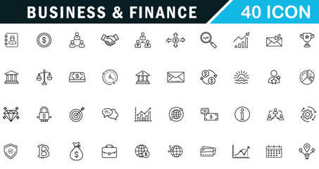 Business and Finance outline editable icon set. profit, cash, banking and more.
