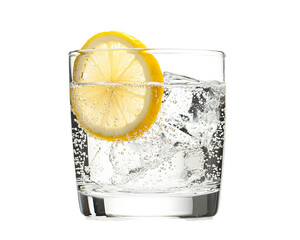 Refreshing glass of sparkling water with lemon slice