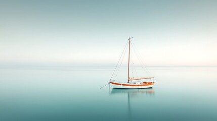 Naklejka premium Calm sailboat on a serene lake