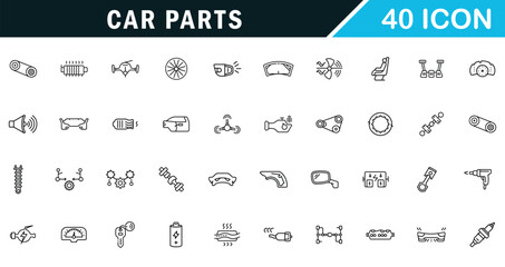 Car Parts outline editable icon set. body parts, engine types, gearbox, internal parts, and more.