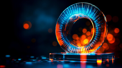 A sleek, modern glass trophy with an abstract design