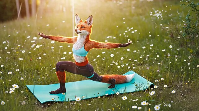 fox doing yoga in nature