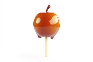 Obraz premium A shiny caramel apple on a stick, dripping with delicious sweetness.