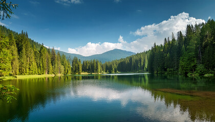 Calm Mountain Lake Amid Verdant Forests