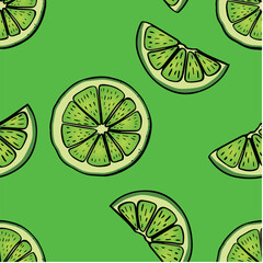 Citrus lime hand drawn vector pattern 