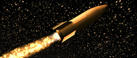 Golden Rocket Launching into Space
