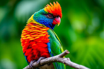 Fototapeta premium Vibrant Quetzal Plumage Displayed on a Tree Branch, Showcasing Its Bright Colors and Exotic Beauty in a Natural Forest Setting