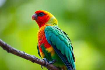 Fototapeta premium Vibrant Quetzal Plumage Displayed on a Tree Branch, Showcasing Its Bright Colors and Exotic Beauty in a Natural Forest Setting