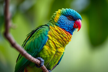 Obraz premium Vibrant Quetzal Plumage Displayed on a Tree Branch, Showcasing Its Bright Colors and Exotic Beauty in a Natural Forest Setting