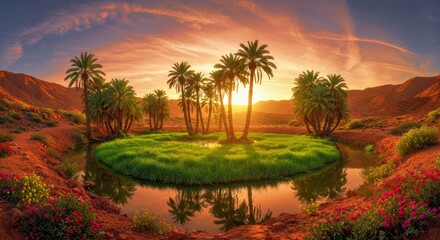 Obraz premium A Breathtaking Panoramic Shot of a Secret Oasis, Untouched by Human Hands