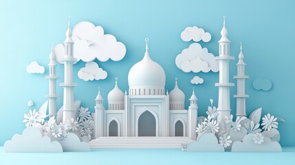 Fototapeta premium A blue background with a white building in the middle
