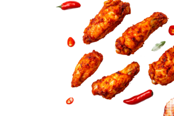 Spicy Buffalo Chicken Wings with Chili Peppers, cut out transparent