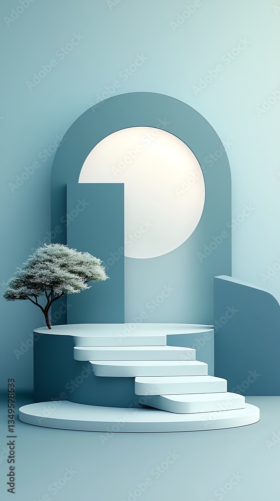 Poster Abstract product display with steps and tree