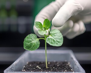 Lab Scientist Examining Young Plant Sprout.