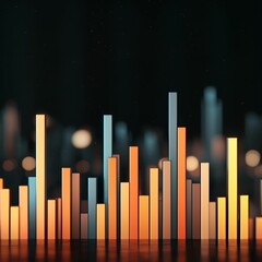 Obraz premium Voice pitch clarity concept. Abstract colorful bar graph with blurred city lights in the background.