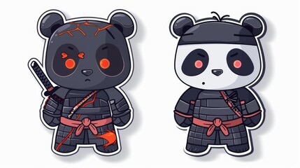 illustraction of techwear chibi panda ninjas robot mecha future JAPANESE VIBE detailed design for streetwaer and urban style t-shirts design