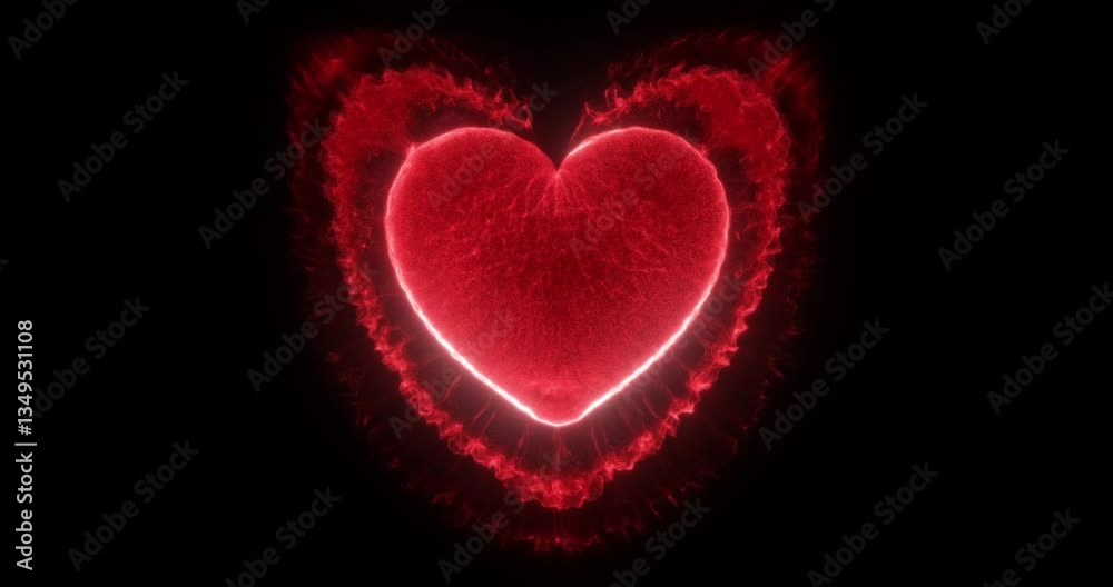 Poster glowing heartbeat loop. 3d textured heart with a pulsating red aura. dynamic and symbolic for love o