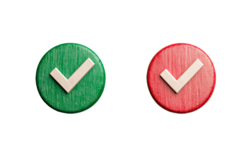 Green and red checkmark icons, approval symbol set, cut out transparent