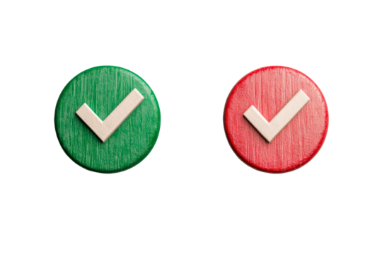 Green and red checkmark icons, approval symbol set, cut out transparent