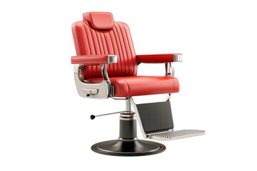 Red barber chair with black footrest, cut out transparent