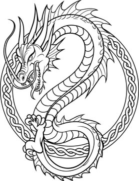 Ouroboros tattoo. Celtic dragon eating its own tail. Medieval uroborus symbol of eternity and infinity
