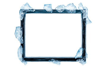 Ice Frame Border: Frozen Edges, Cold Texture on Black, cut out transparent