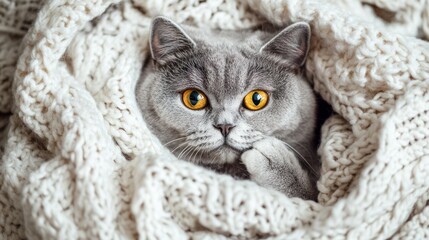 Naklejka premium Cat Wrapped in Cozy Blanket