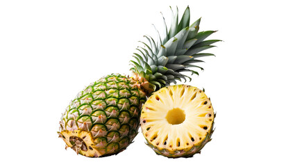 Fresh and Juicy Pineapple Cut in Half on Clear Background