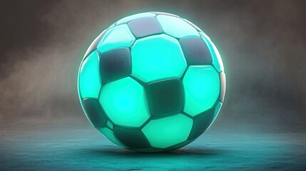 Naklejka premium A glowing green soccer ball in a mysterious atmosphere is shown