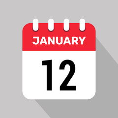 12 january calendar icon vector graphic design