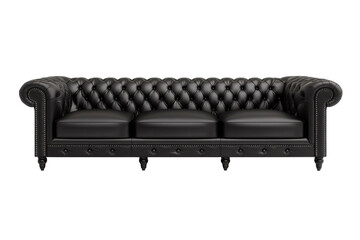 Obraz premium Black leather Chesterfield sofa with tufted design, cut out transparent