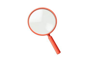 Orange magnifying glass tool illustration on black background, cut out transparent