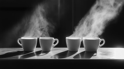 Fototapeta premium Warm coffee moments cozy indoor setting lifestyle image two steaming cups side view inviting relaxation and comfort