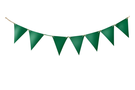 Green Festive Bunting with Triangular Pennants on Twine Line