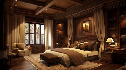 Elegant Vintage inspired bedroom with gold framed artwork