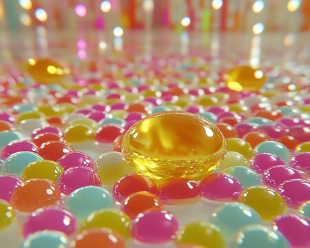 Colorful translucent spheres floating in a soft reflective environment - Powered by Adobe