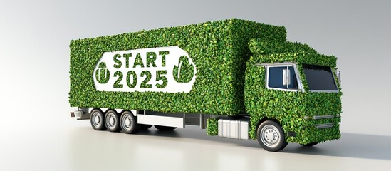 A green environmentally friendly cargo truck with start year message