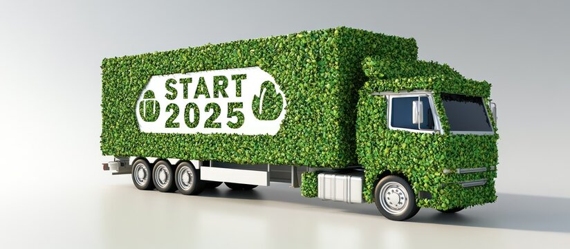 A green environmentally friendly cargo truck with start year message